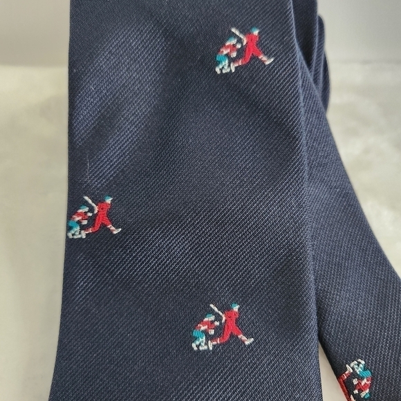 Lands' End Direct Merchants Silk Navy Blue Baseball Player Catcher Necktie Tie - Picture 5 of 11